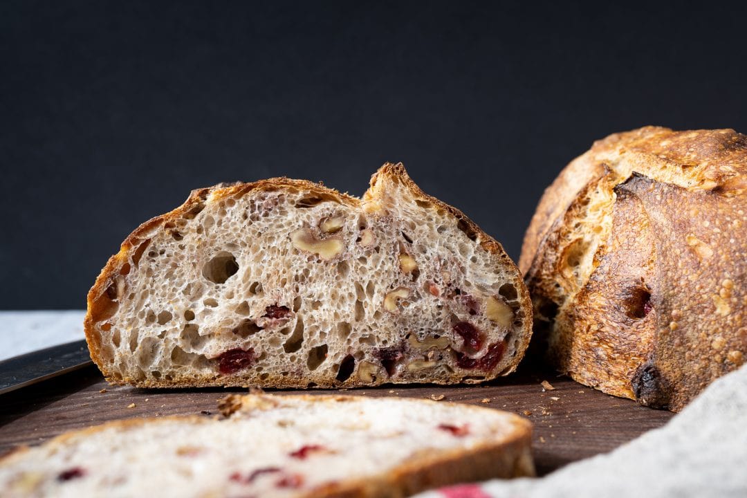 Walnut cranberry sourdough bread