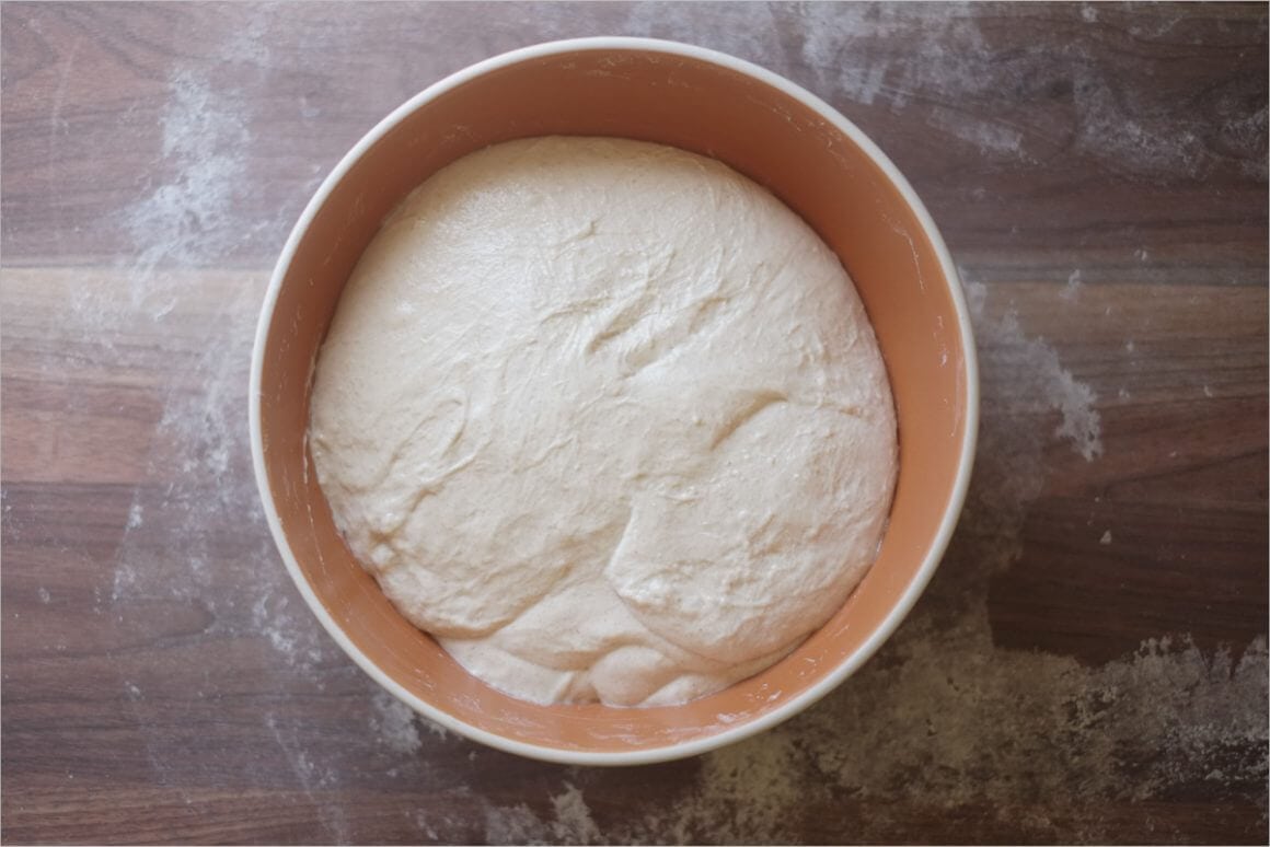 Picture of dough after bulk fermentation in my sourdough bread young levain