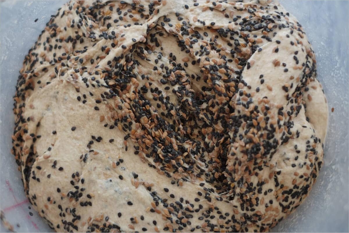 Sesame and flax seeds in for the sourdough mix