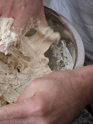 Wide mixing bowl to mix flour, water, etc.