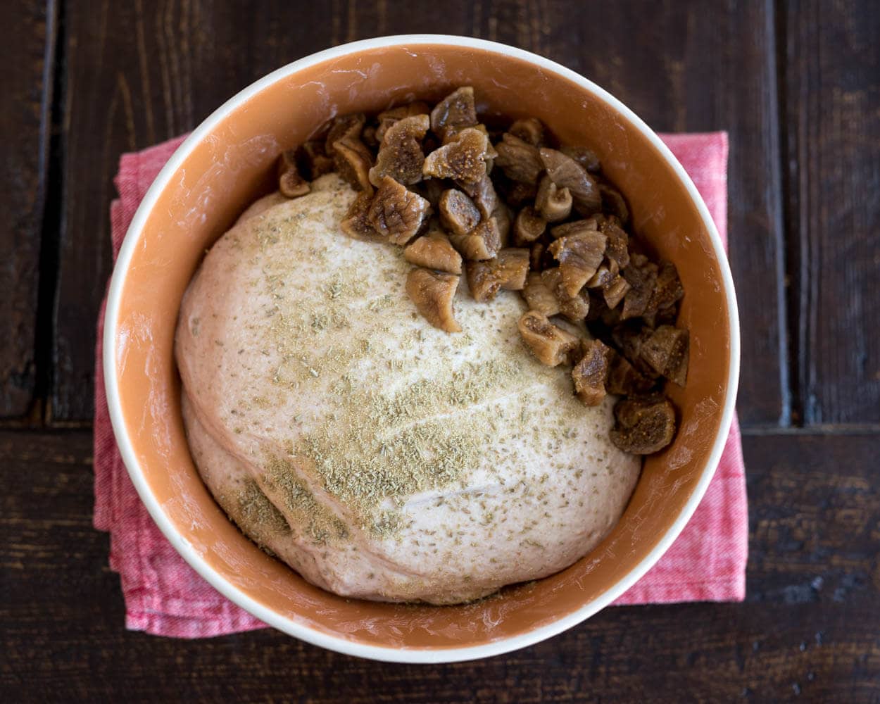 Fig and fennel on bread dough