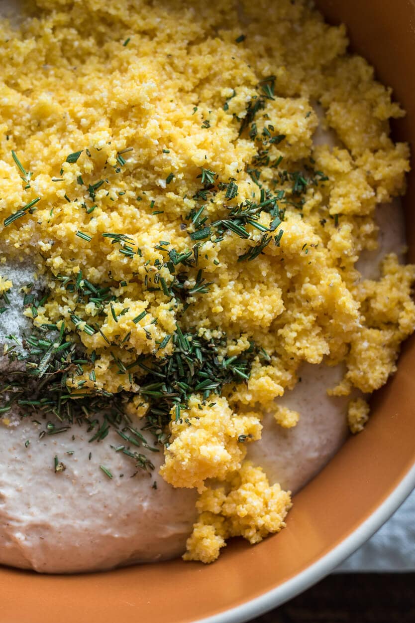 polenta and rosemary added to dough