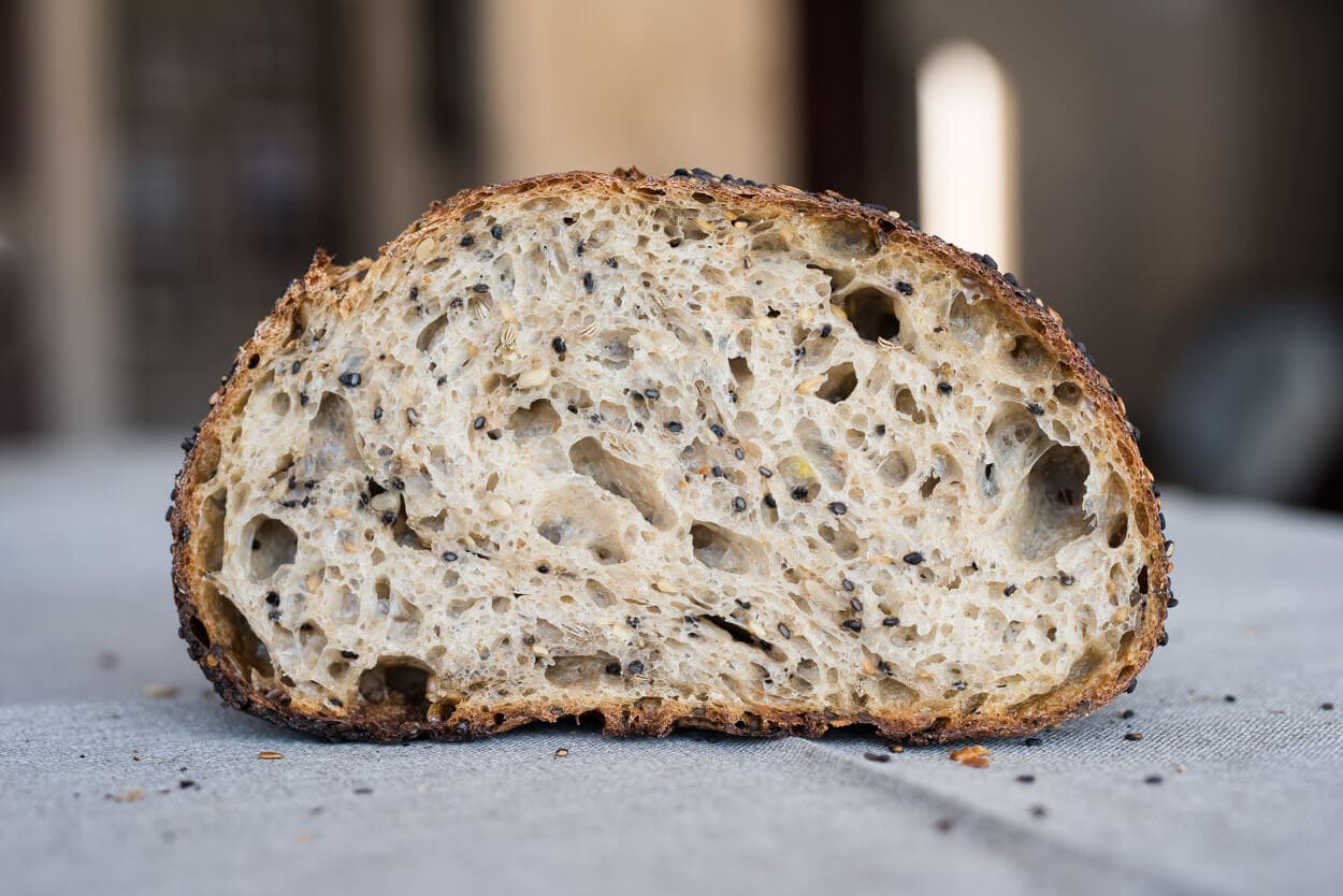 Seed Crusted Sourdough Bread with Dried Cherries