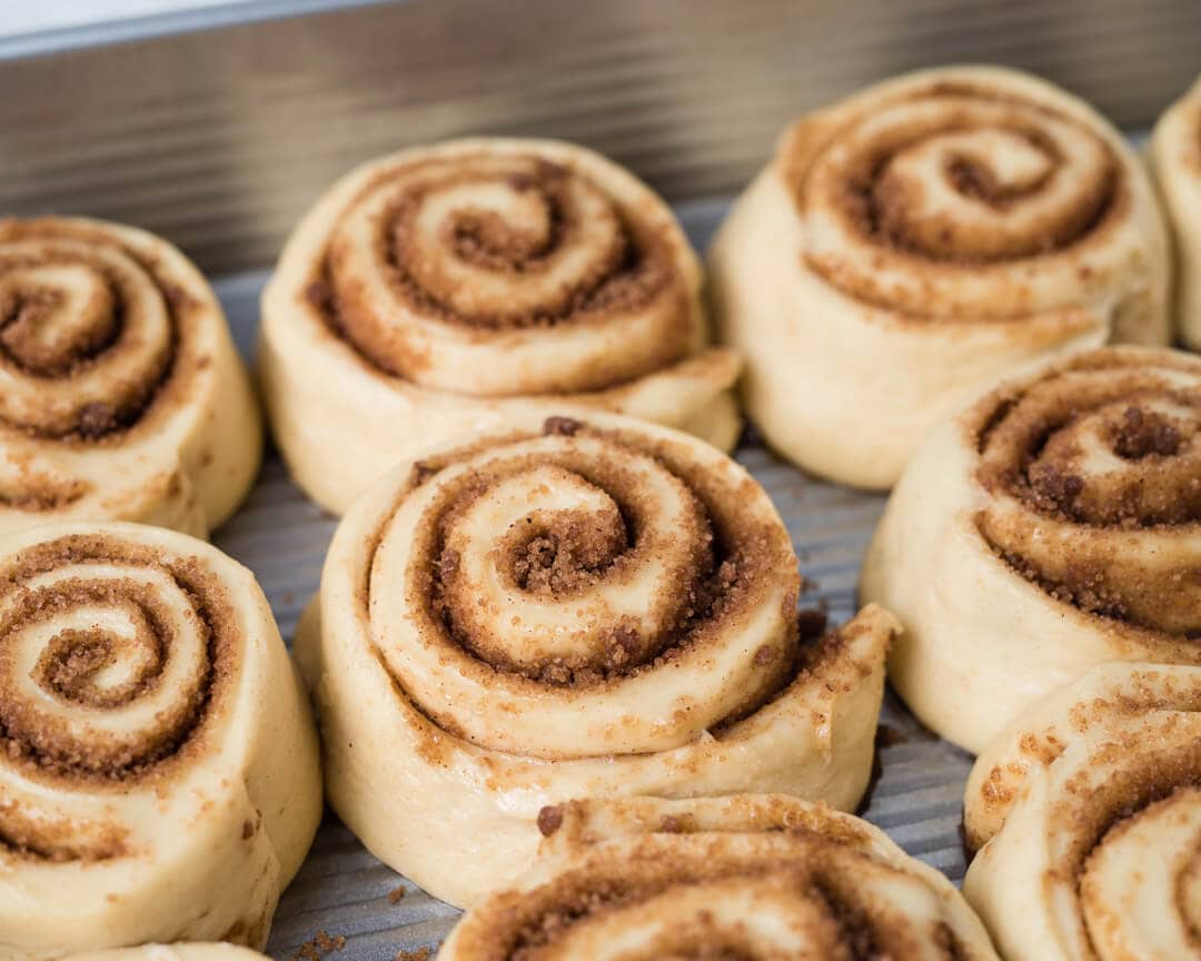 Fully proofed cinnamon rolls