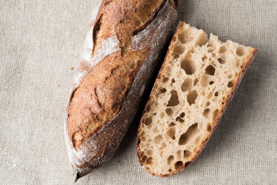 light wheat flour baguette, baked goods for cooking with bread