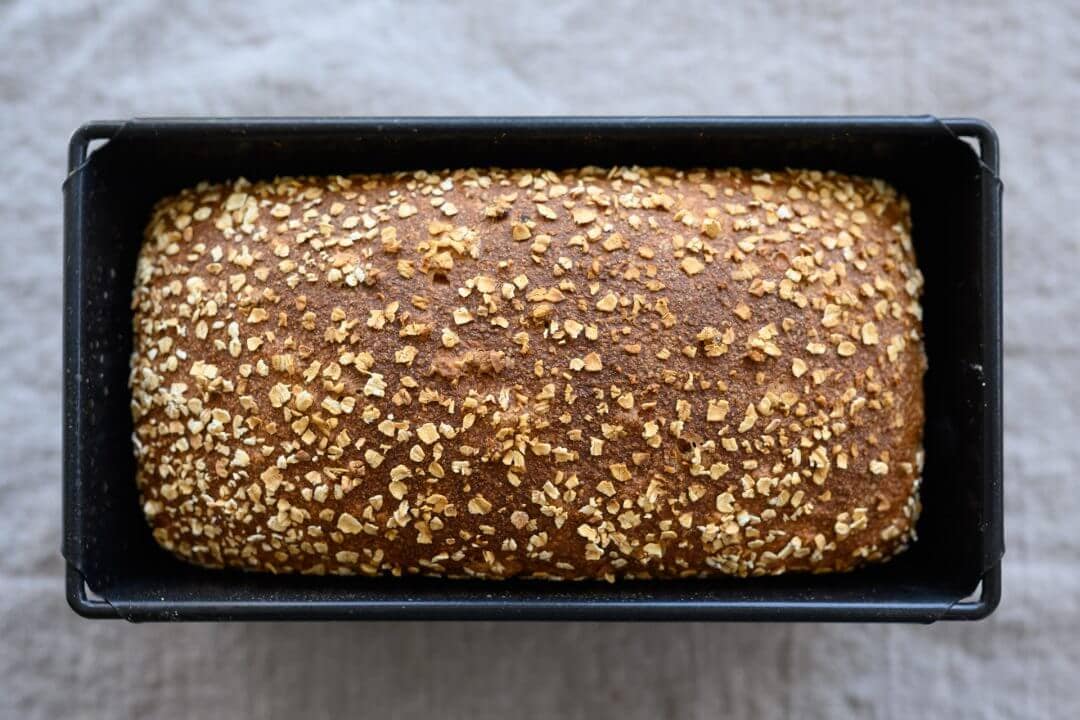 Baked honey whole wheat and barley pan loaf