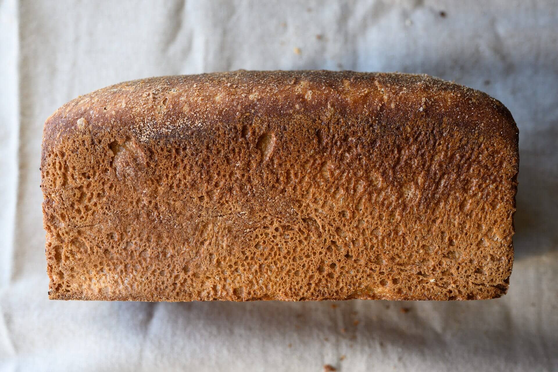 Crust of the whole grain sourdough spelt pan loaf