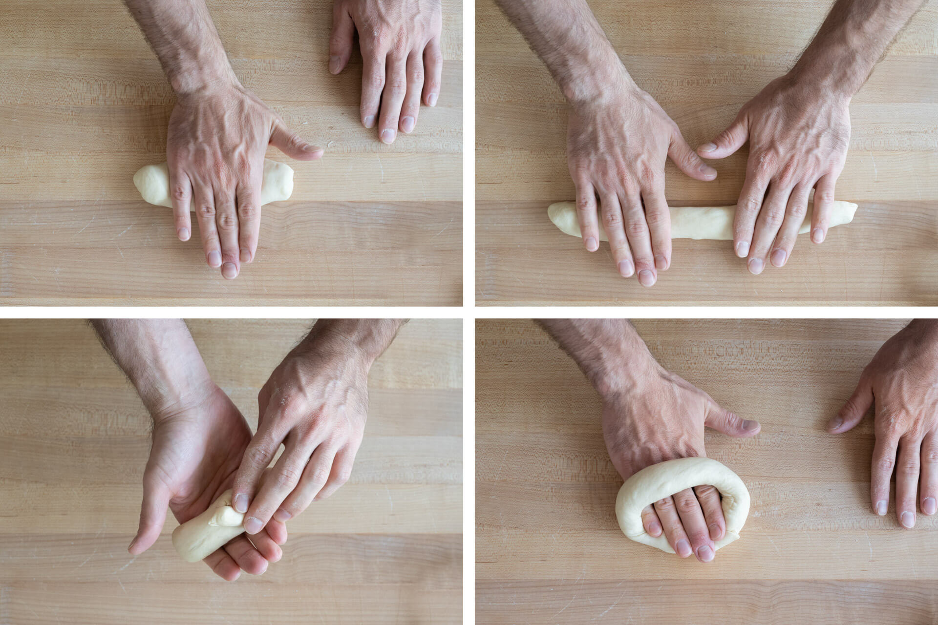 Shaping sourdough bagel dough