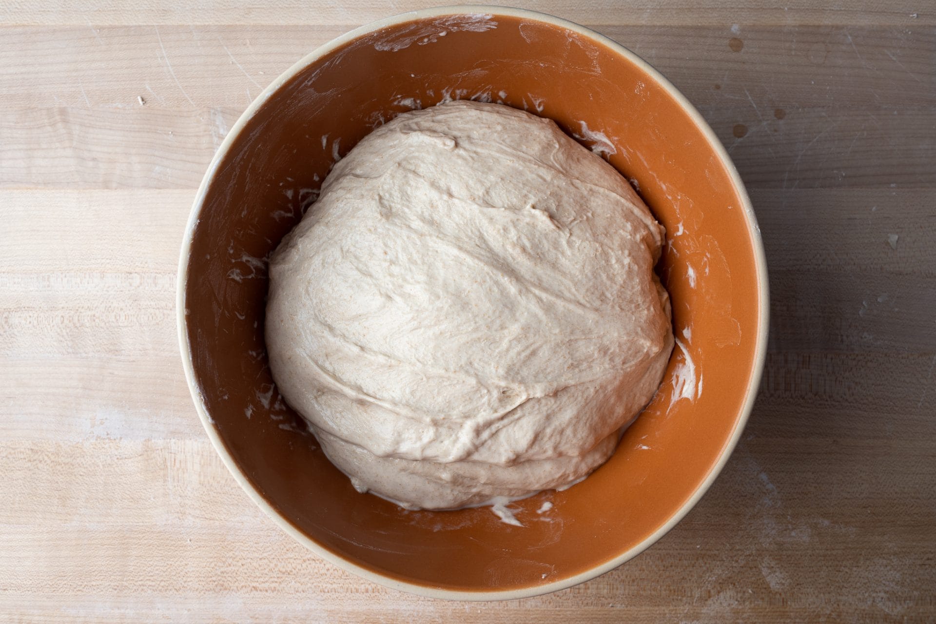 Sourdough neatly gathered up after a set of stretch and folds