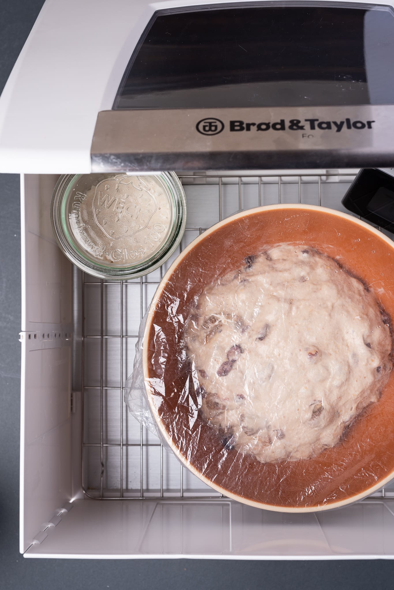 Heath Ceramics bowl inside dough proofer