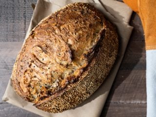 sunflower and sesame sourdough bread crust