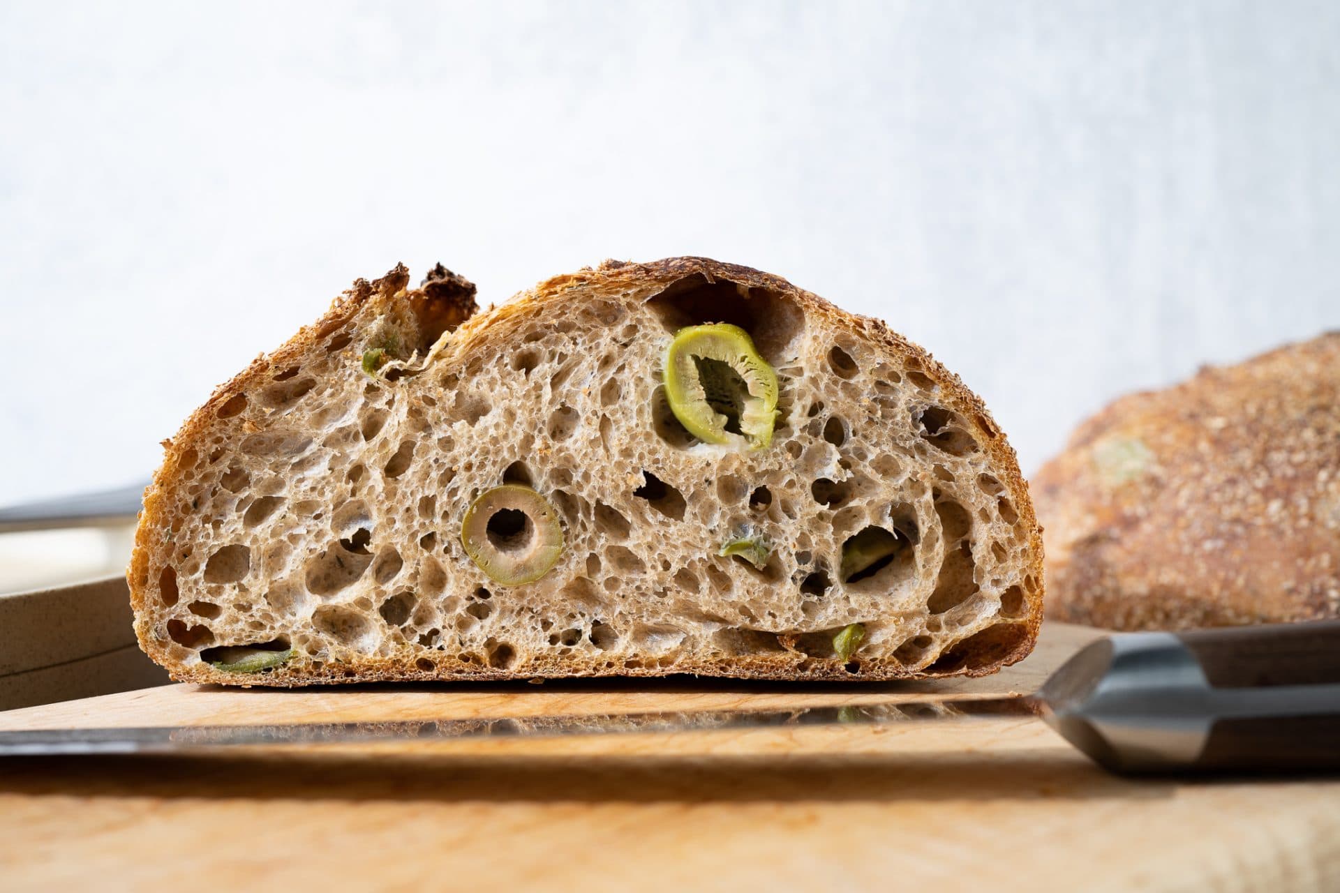 Green olive and herb sourdough bread