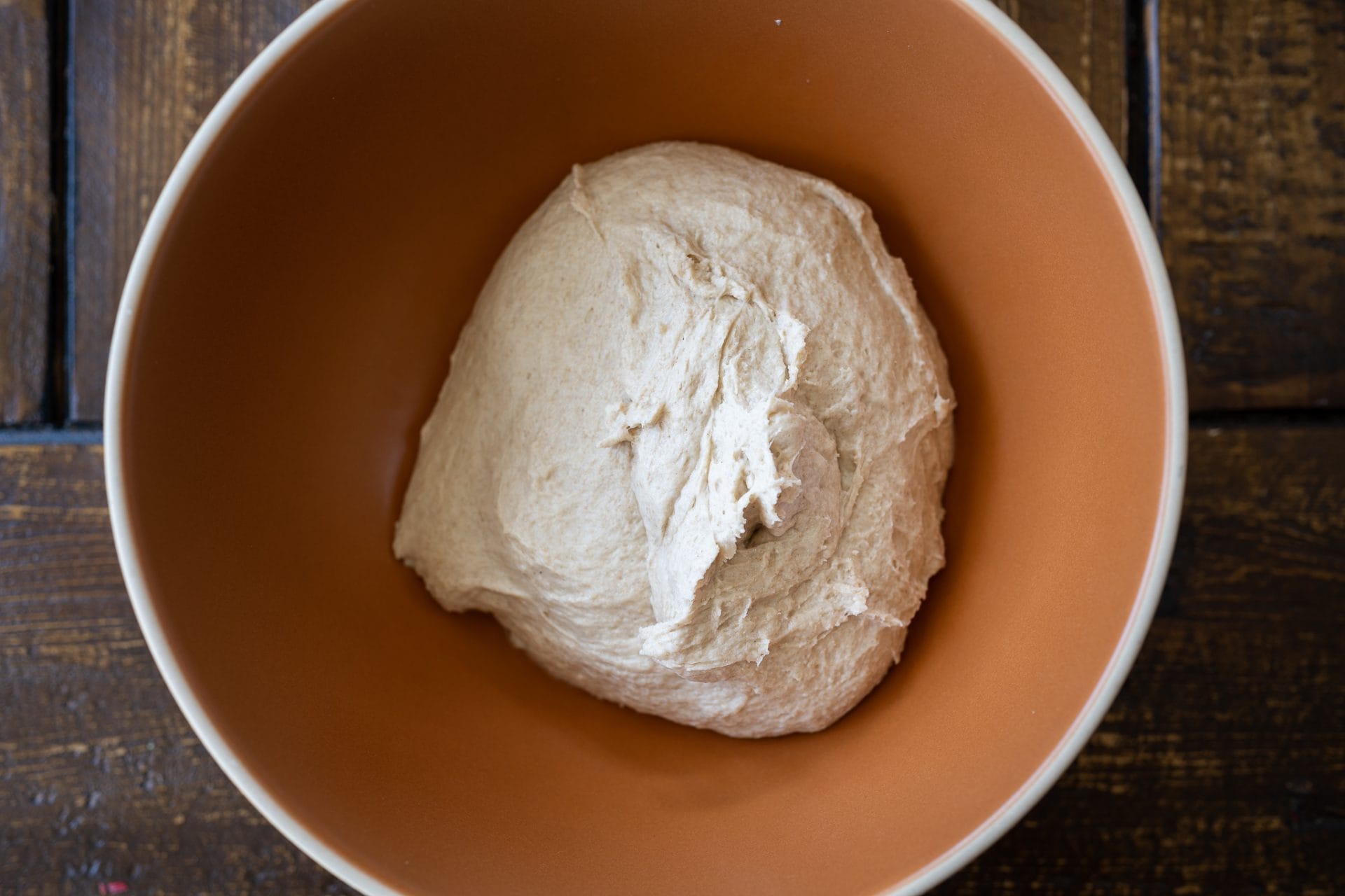 Hot dog bun dough at the start of bulk fermentation