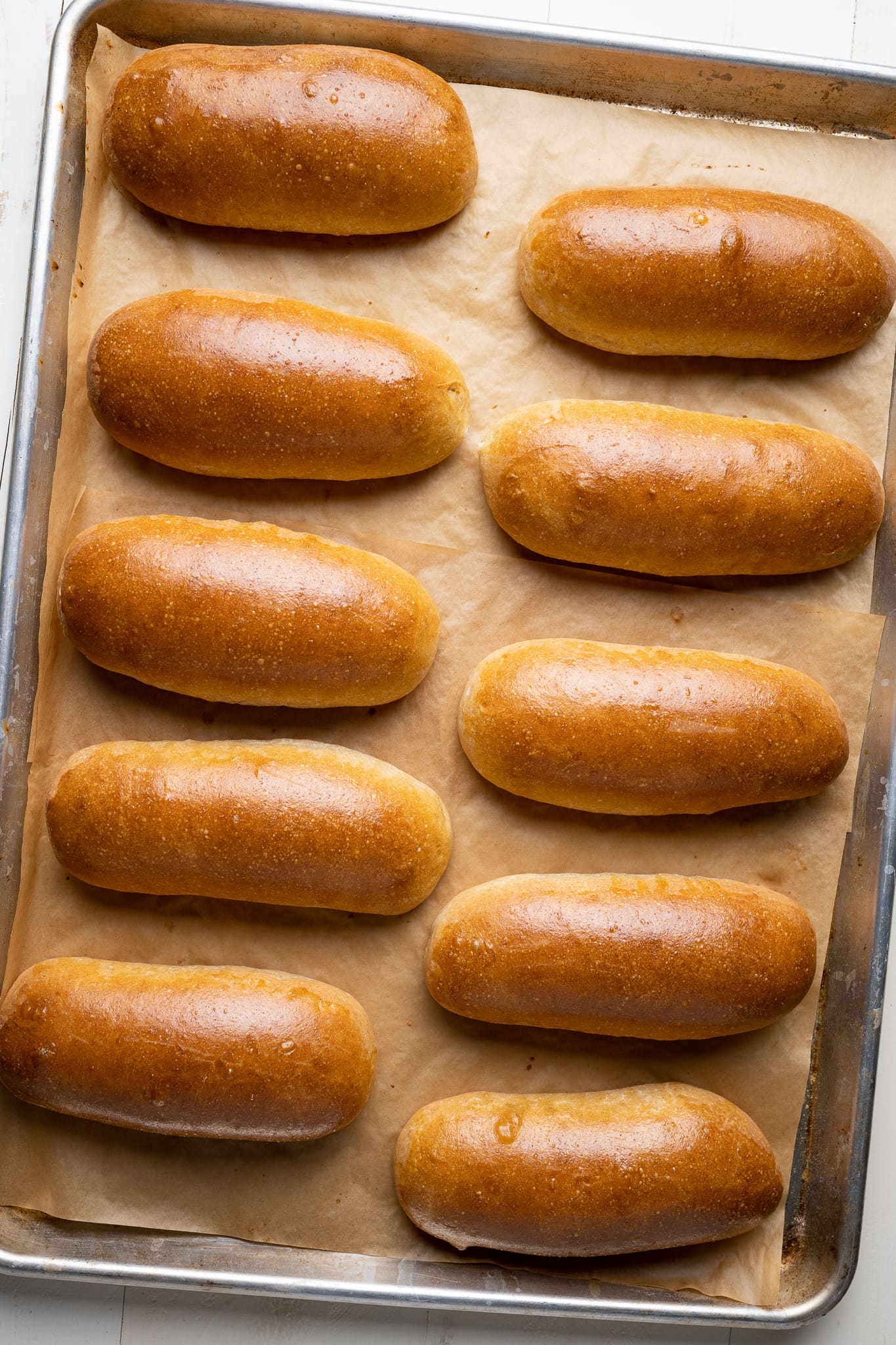 Homemade hot dog buns baked