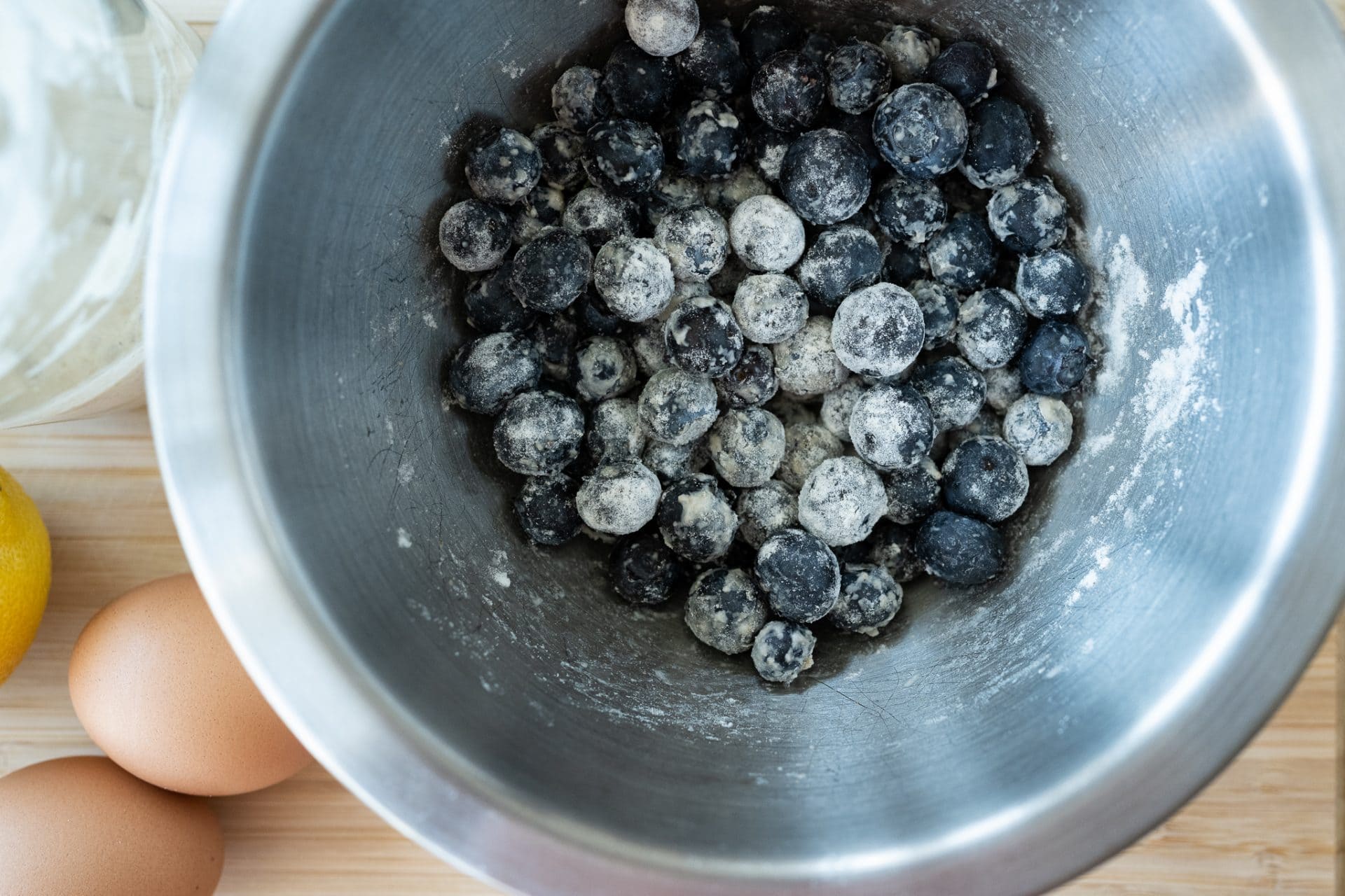 Blueberries tossed with flour