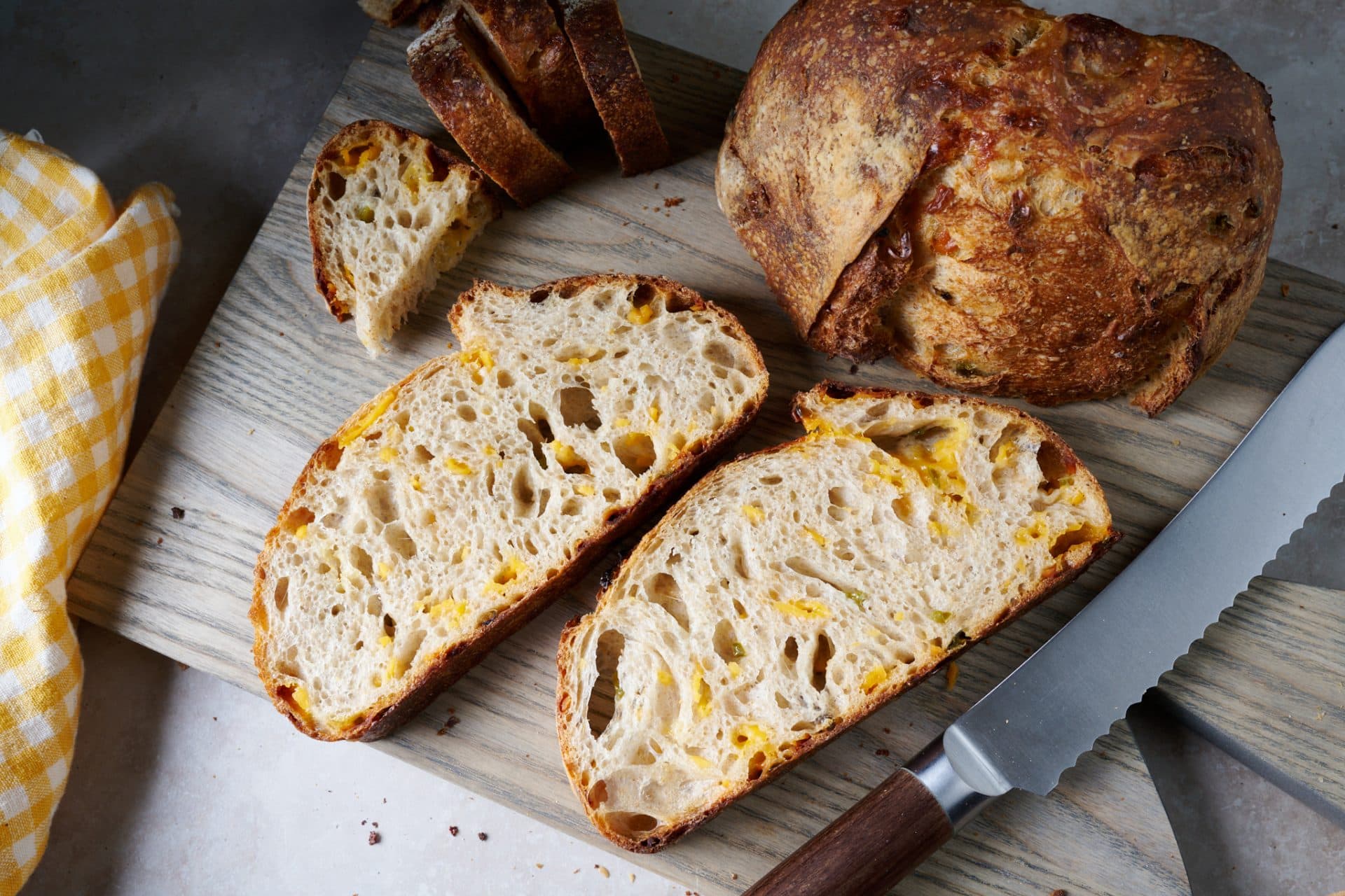 Jalapeño-cheddar sourdough bread crumb