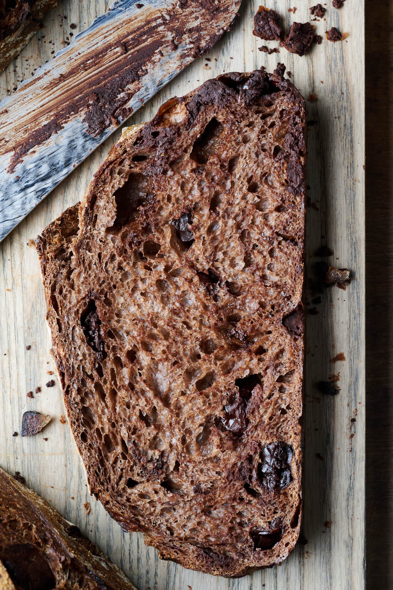 Chocolate sourdough bread interior