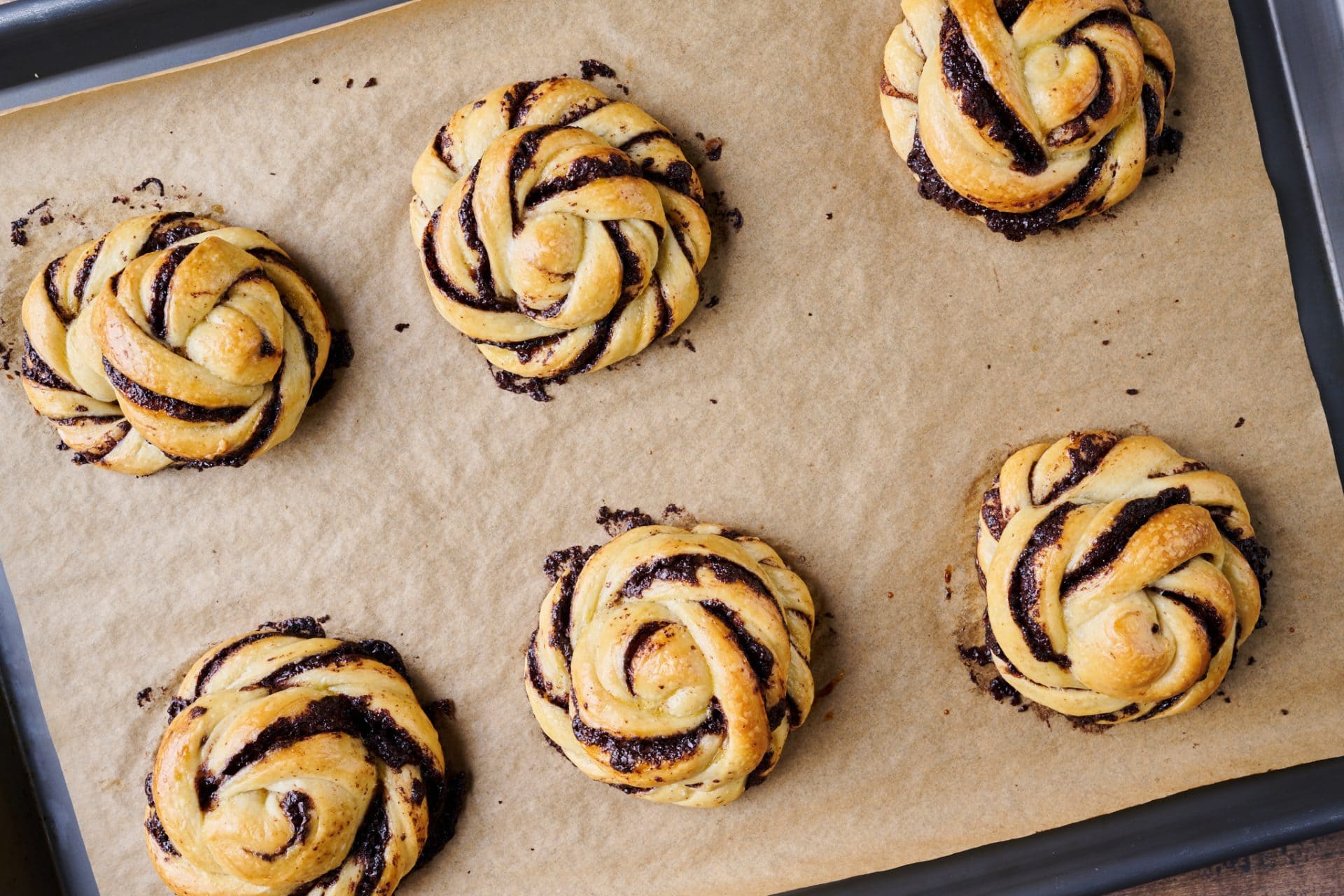 Just-baked chocolate knots