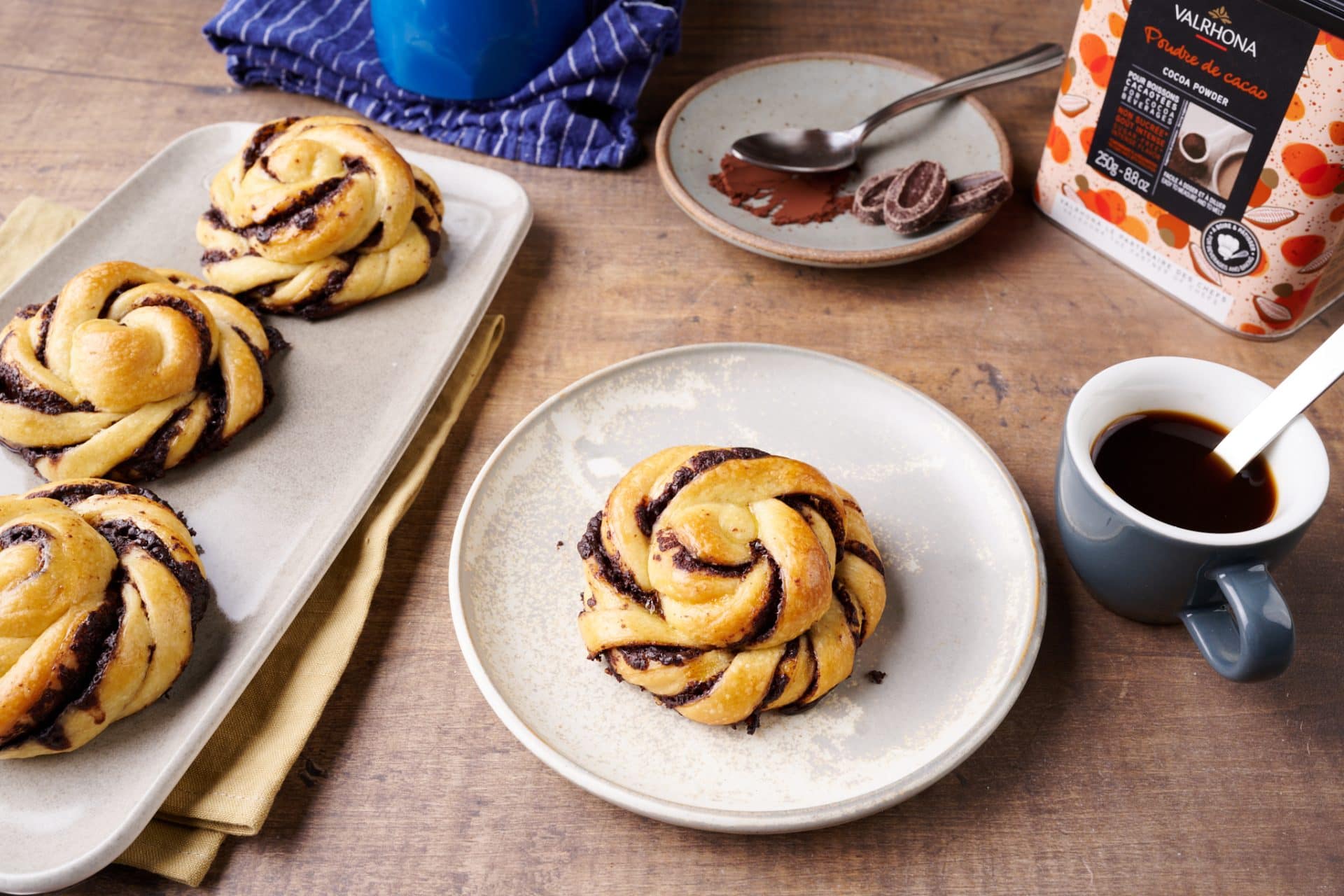 Sourdough chocolate knots with Valrhona chocolate.