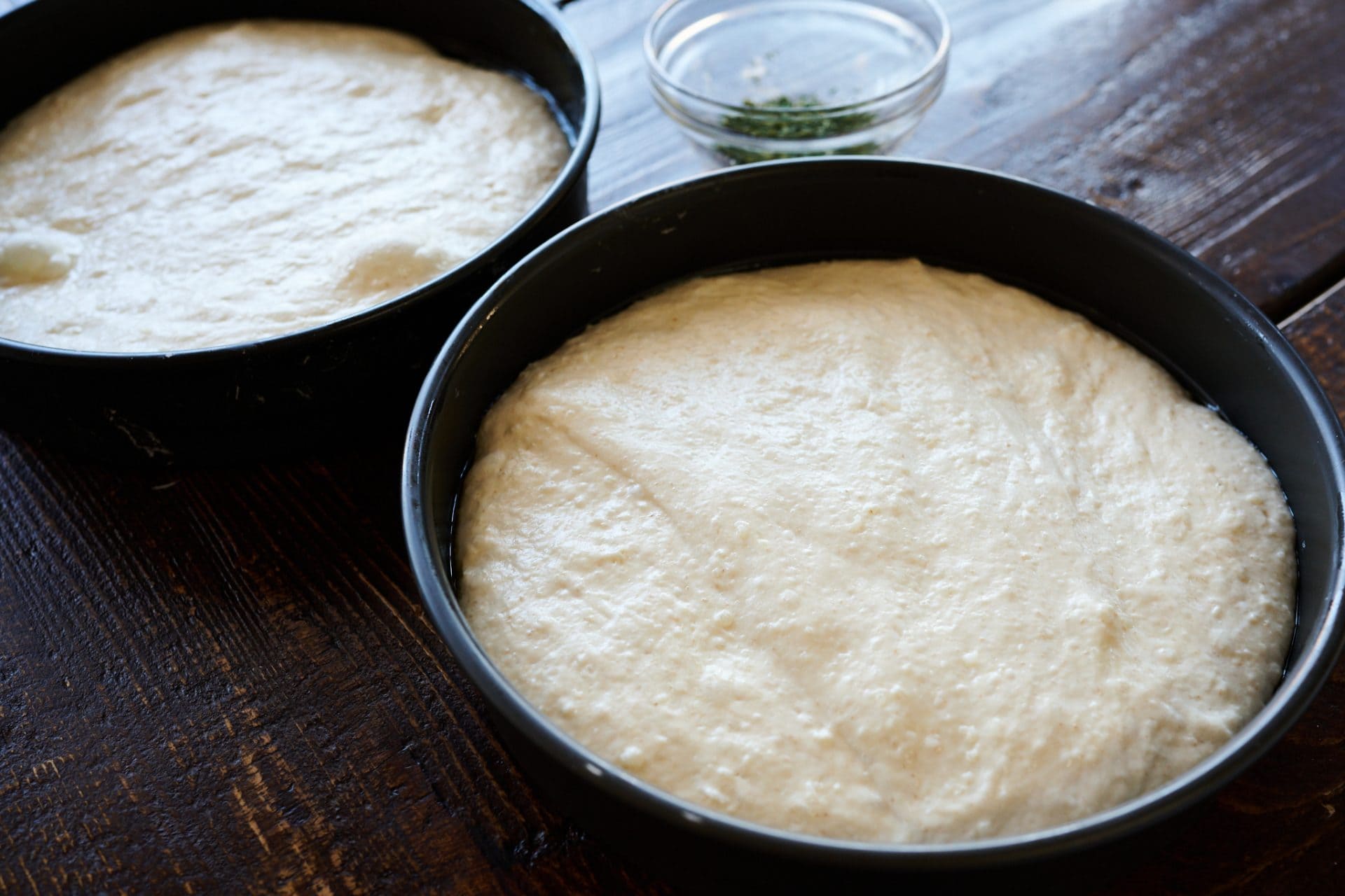 Focaccia dough fully proofed