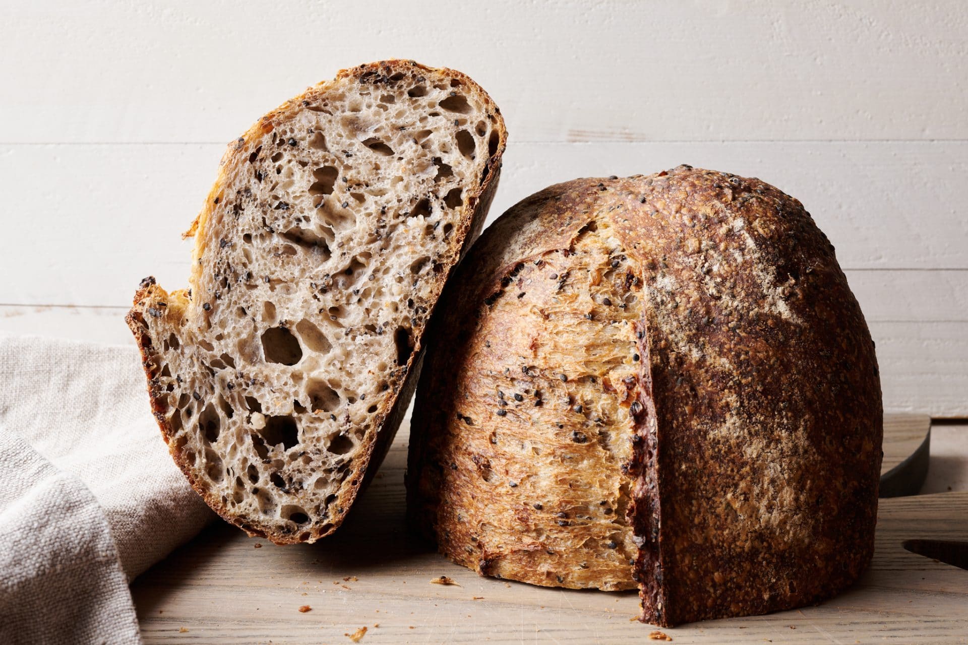 Brown rice and sesame seed sourdough bread