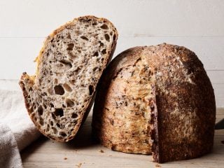 Brown rice and sesame seed sourdough bread