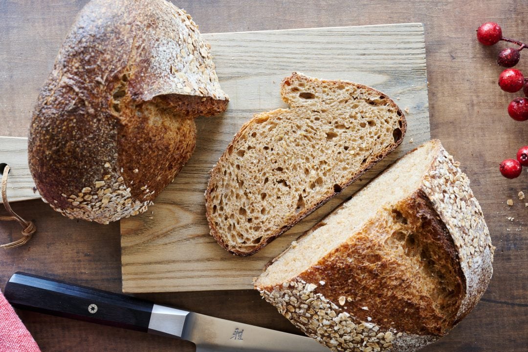 Kernza sourdough bread cut