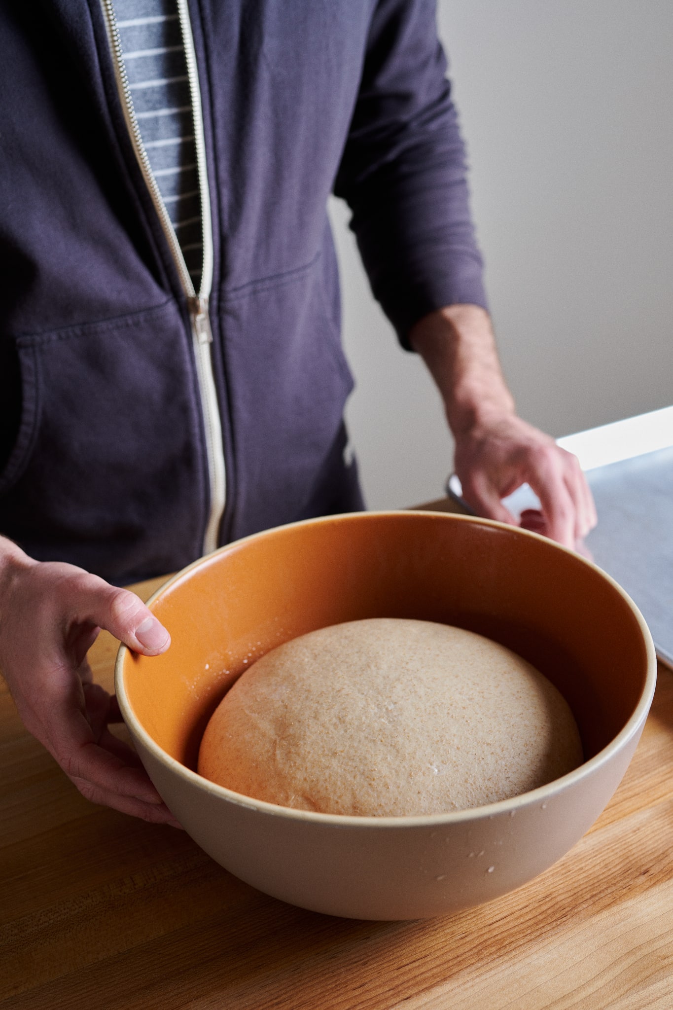 Sourdough friselle dough at the end of bulk fermentation.