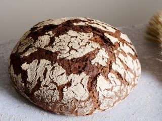 Sourdough 90-rye with crackled crust.
