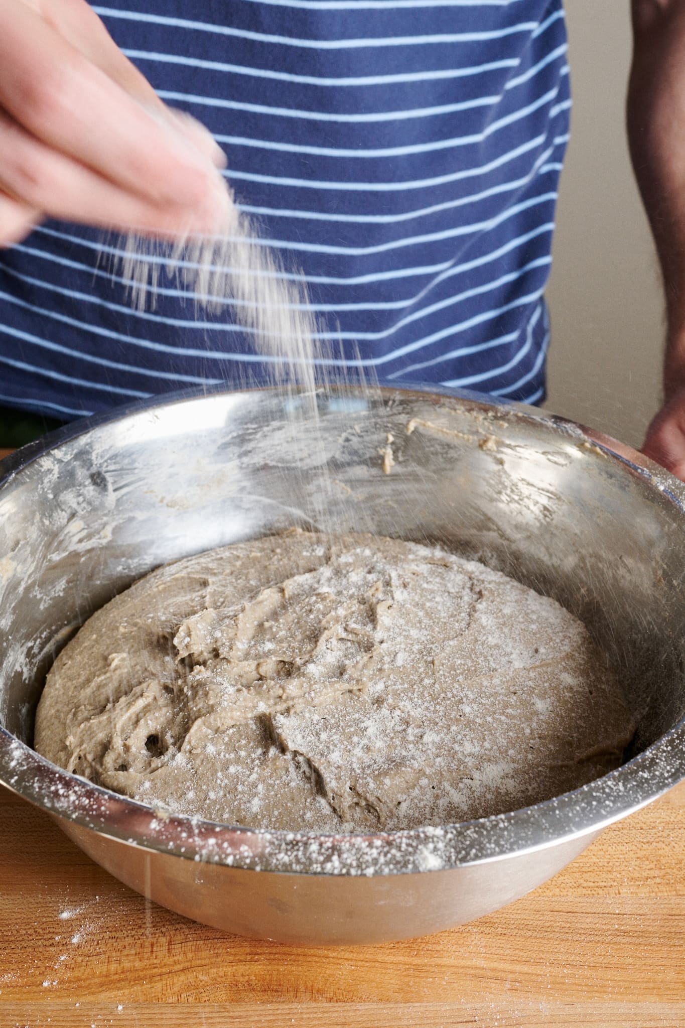 Flour the top of the rye dough to keep it nonstick.