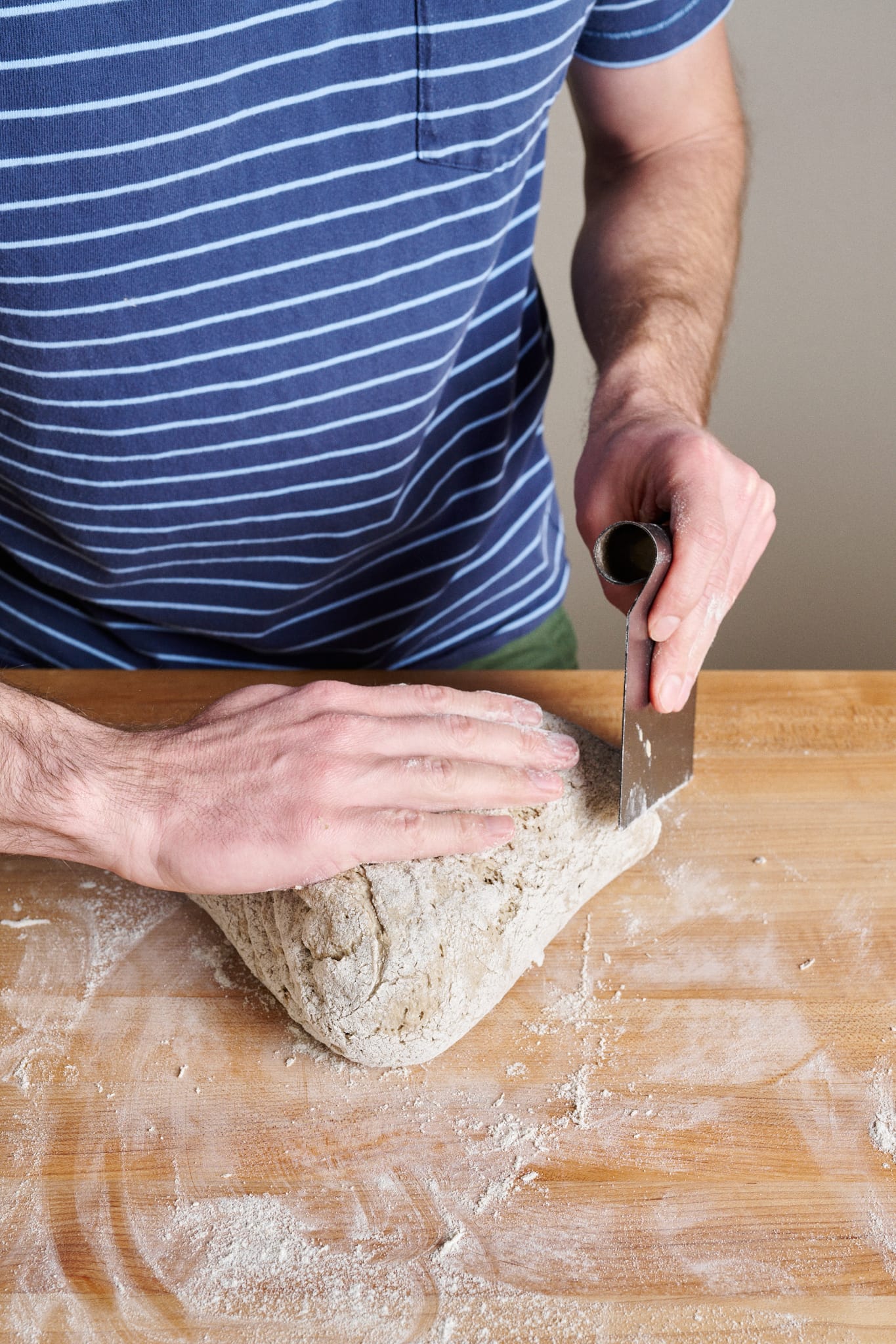 Use floured hand and bench knife to shape.