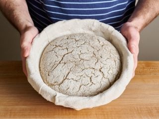 Fully proofed rye bread ready to bake.