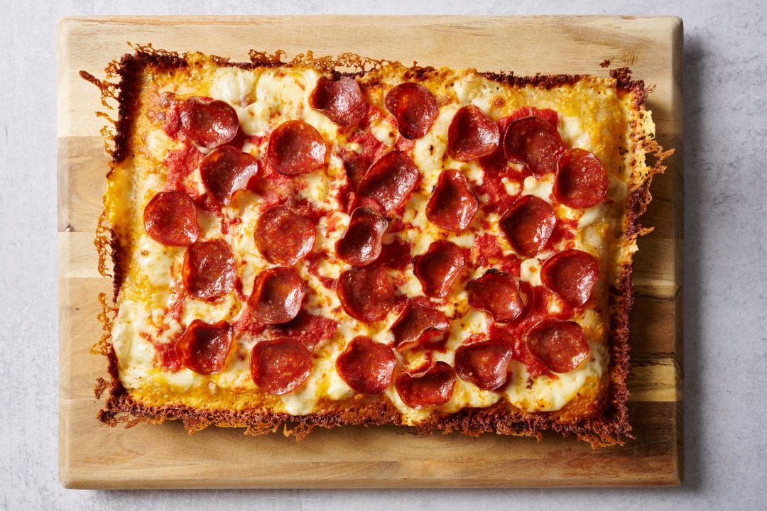 Sourdough Detroit-style pizza on a cutting board