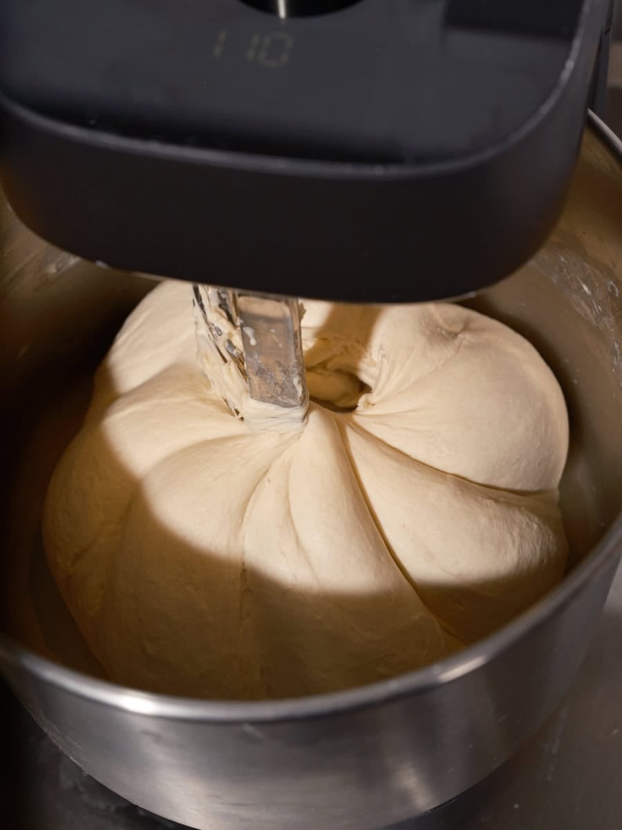 Developing gluten to form a pumpkin shape when mixing.