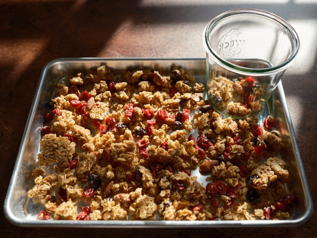 Sourdough discard granola with cranberries.