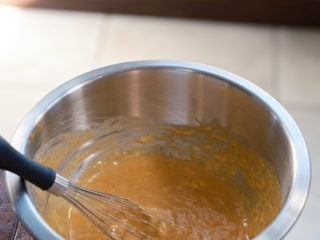 Whisked sourdough starter discard and pumpkin puree.