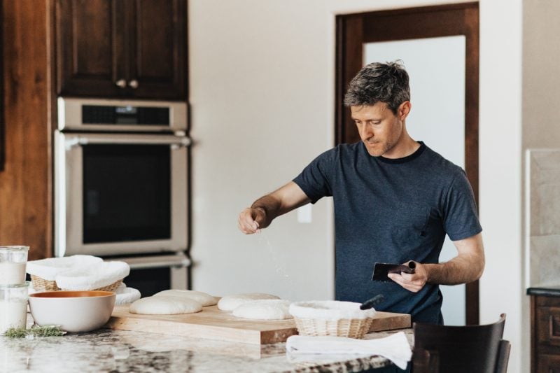Maurizio Leo shaping sourdough bread dough.