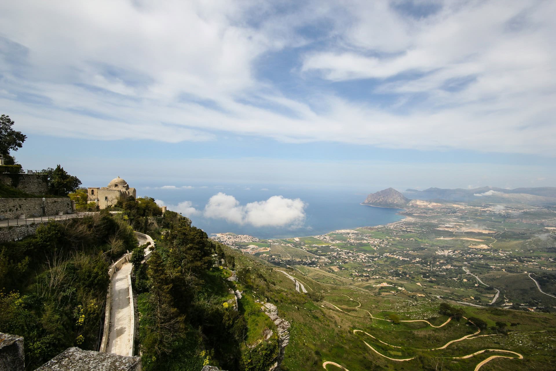 A view of Erice, Italy from the hills.